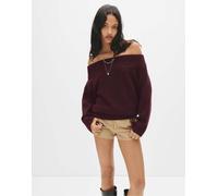Pull&Bear - Maglione asimmetrico morbido bordeaux-Rosso XS