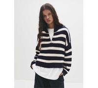 Pull&Bear - Maglione blu navy a righe con zip corta S