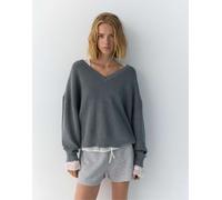 Pull&Bear - Maglione grigio blu con scollo a V M
