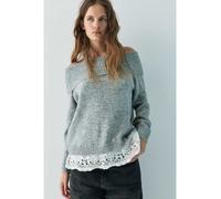 Pull&Bear - Maglione grigio mélange con stampa stile Bardot e dettagli in pizzo XS