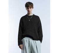 Pull&Bear - Maglione lavorato a trecce nero sbiadito lavaggio acido-Grigio XL