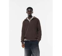 Pull&Bear - Maglione marrone con zip corta XS