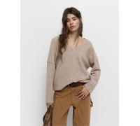 Pull&Bear - Maglione marrone in maglia morbida con scollo a V XS