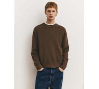 Pull&Bear - Maglione strutturato color cioccolato con scollo rotondo-Marrone M