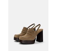 Pull&Bear - Mocassini marroni in pelle con plateau-Marrone 41
