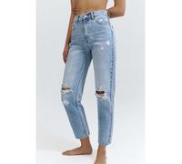 Pull&Bear - Mom jeans strappati color indaco-Blu 18