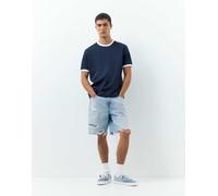 Pull&Bear - Pantaloncini bermuda dritti in denim indaco pallido-Blu 46