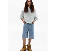 Pull&Bear - Pantaloncini bermuda in denim blu medio con cuciture a contrasto 36