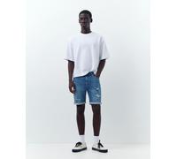Pull&Bear - Pantaloncini bermuda in denim blu medio con strappi 46