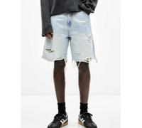 Pull&Bear - Pantaloncini bermuda taglio dritto in denim indaco pallido con strappi-Blu 46