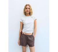Pull&Bear - Pantaloncini in misto lino marrone pallido S
