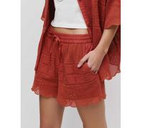 Pull&Bear - Pantaloncini rossi in maglia ricamata-Rosso XS
