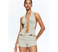 Pull&Bear - Pantaloncini verde pallido stile rustico con risvolto in vita M