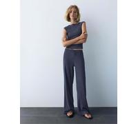 Pull&Bear - Pantaloni a fondo ampio blu navy in crêpe M