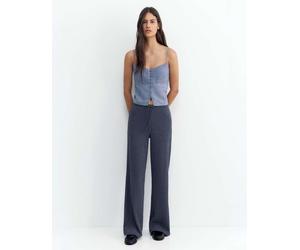 Pull&Bear - Pantaloni a fondo ampio blu navy in crêpe M