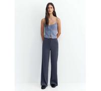 Pull&Bear - Pantaloni a fondo ampio blu navy in crêpe XL