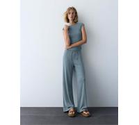 Pull&Bear - Pantaloni a fondo ampio in crêpe blu medio S