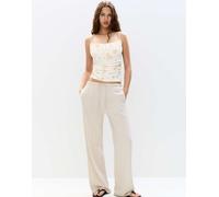 Pull&Bear - Pantaloni ampi in misto lino color sabbia-Neutro L