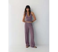 Pull&Bear - Pantaloni dritti in crêpe lilla-Blu XL