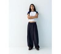 Pull&Bear - Pantaloni eleganti blu navy con incrocio in vita 46