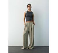 Pull&Bear - Pantaloni eleganti kaki pallido con pinces-Verde 36
