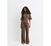 Pull&Bear - Pantaloni felpati marroni a fondo ampio-Marrone S