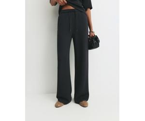 Pull&Bear - Pantaloni felpati neri con fondo ampio-Nero XL