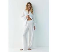 Pull&Bear - Pantaloni fluidi in chiffon bianchi-Bianco M