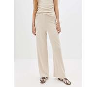 Pull&Bear - Pantaloni in maglia beige con fondo ampio-Neutro XL
