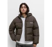 Pull&Bear - Piumino corto color cioccolato con logo-Marrone S