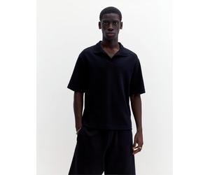 Pull&Bear - Polo a maniche corte in tessuto interlock nera-Nero XL