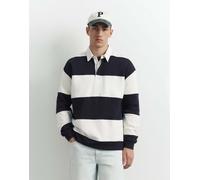 Pull&Bear polo a maniche lunghe a righe bianco sporco M