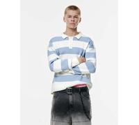 Pull&Bear - Polo a maniche lunghe celeste a righe-Blu S