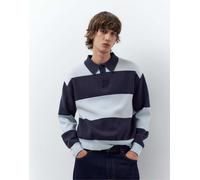Pull&Bear - Polo a maniche lunghe celeste con pannelli-Blu XS