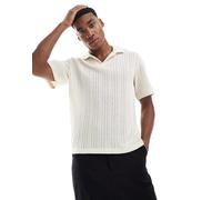 Pull&Bear - Polo écru a righe in maglia testurizzata-Neutro XS
