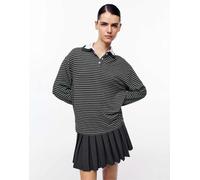 Pull&Bear - Polo grigia a righe con colletto a contrasto-Grigio M