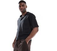 Pull&Bear - Polo in maglia a righe nera-Nero S