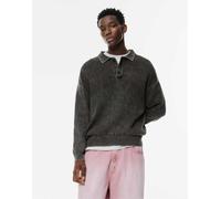 Pull&Bear - Polo in maglia nera lavaggio acido-Nero S