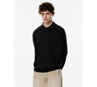 Pull&Bear - Polo nera a maniche lunghe-Nero XL