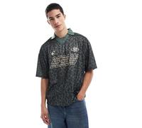 Pull&Bear - Polo stile calcio verde con stampa leopardata M