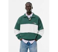 Pull&Bear - Polo verde bottiglia a pannelli con stampa STWD M