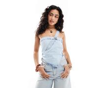 Pull&Bear - Reworked - Top in denim blu chiaro XS