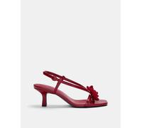 Pull&Bear - Sandali con tacco rossi con fiore all'uncinetto-Rosso 35