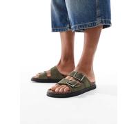 Pull&Bear - Sandali in pelle color kaki con doppia fascetta-Verde 42