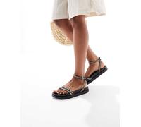 Pull&Bear - Sandali neri con fascetta in rafia-Nero 39