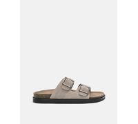 Pull&Bear - Sandali sliders bassi in pelle écru con fibbia-Bianco 41