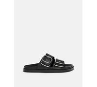 Pull&Bear - Sandali sliders bassi neri con fibbie-Nero 37