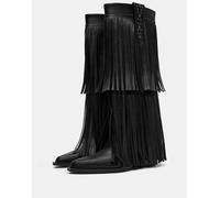 Pull&Bear - Stivali neri con tacco alto e frange-Nero 39