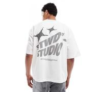 Pull&Bear - STWD - T-shirt bianca con grafica sul retro-Bianco XL