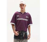 Pull&Bear - Stwd - T-shirt stile football color vino con colletto a polo-Rosso M